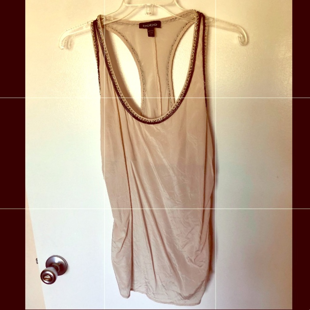 bebe Beige Embellished Racerback Tank
